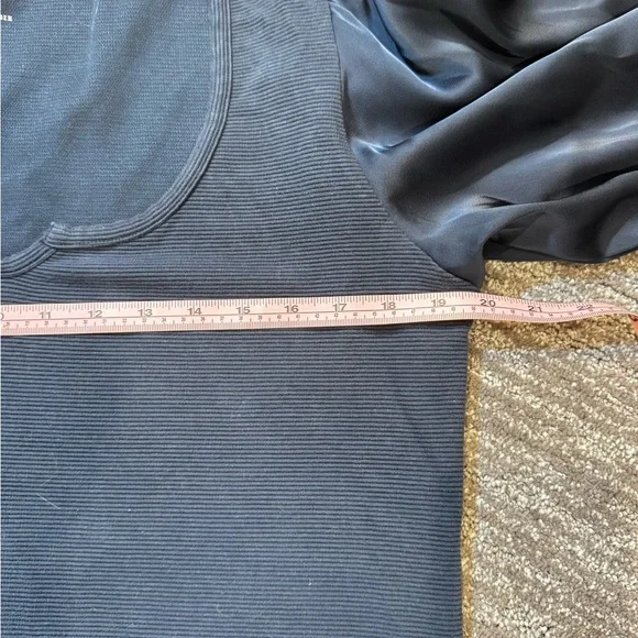 Anthropologie Maeve XL Blue Ribbed Satin Tiered Balloon Sleeve Shirt - Picture 10 of 12